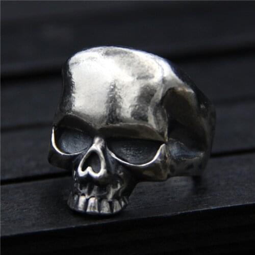 C&R Pure 925 Sterling Silver Rings for men Neo-Gothic Thai silver skull ring men vintage Fine Jewelry Size 7-10 Adjustable