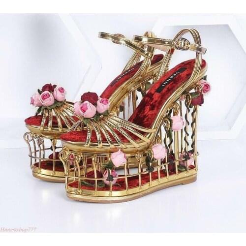 Women Birdcage Heel Wedding Party Buckle Strap Rose Vogue Sandal Pumps 3D Flowers Luxury DIY Shoes Custom Made New 2021