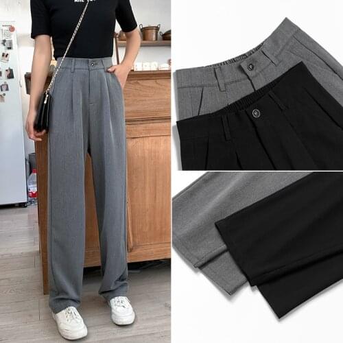 Summer 2020 New Korean OL Style Pants Elegant Womens Wide-legged Pants High Waist Casual Loose Full Length Chic Pants