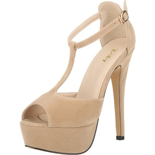 2021 New Women Platform Suede High Heels Sandals 14CM Sexy Peep Toe Ankle Strap Stilettos Pumps T-Strap Party Wedding Shoes