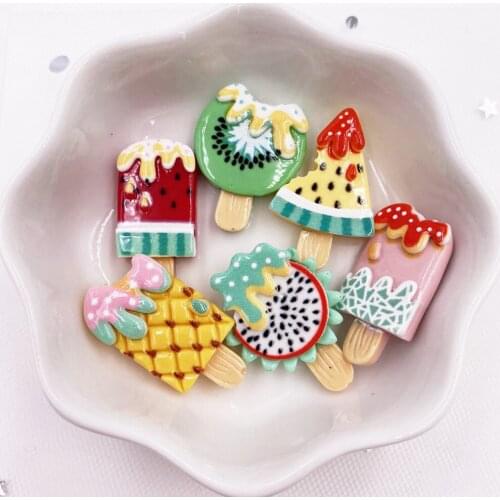 12Pcs Resin Colorful Fruit Popsicle Flatback Cabochon Figurine Stone Scrapbook Party DIY Accessories Art Embellishments Crafts