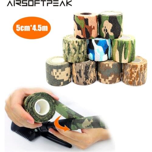4.5Mx5cm Self Adhesive Tape Elastic Camping Hunting Disguise Camo Bandage Stealth War Game Camouflage Tape