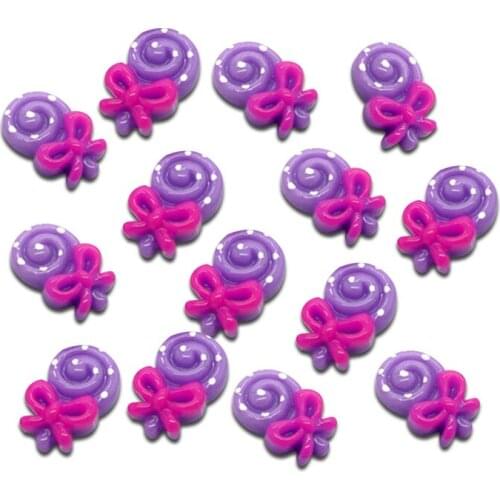 50Pcs Purple Lollipop Fuschia Bow Decoration Crafts Bead Frame Flatback Cabochon Scrapbook Kawaii DIY Embellishments Accessories