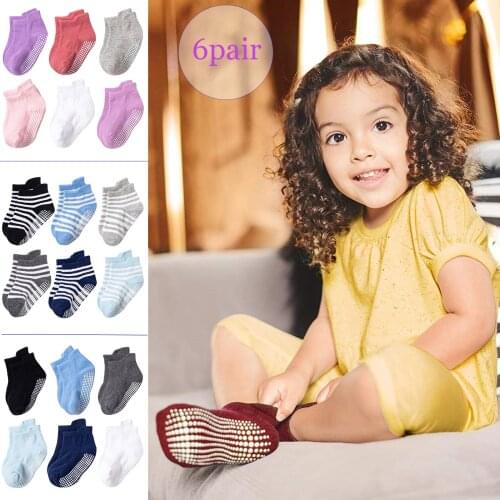 TELOTUNY 6 Pairs/lot Toddler Kids baby Boys Girls Solid Anti-Slip Knitted Warm Socks Coral Fleece Low Cut Floor Kid Sock