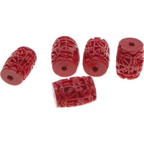20pcs/lot Carved Natural Red Cinnabar Barrel Beads Loose Spacer Beads for Jewelry Making DIY Charm Bracelet Findings Accessories
