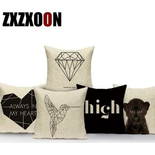 Black White Animals Plants Trees Letter Rabbit Butterfly Throw Pillows Case Sofa Home Decor Seat Cushion Cover for Living Room
