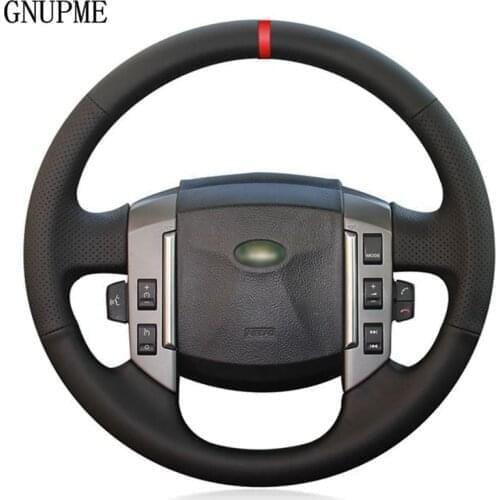 DIY Hand-Stitched Soft Black Genuine Leather Car Steering Wheel Cover For Land Rover Discovery 3 2004-2009