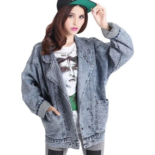 Denim Jeans Jackets Coat Women Patch Designs Long Sleeve Bomber Jacket Casual Loose Autumn Winter Wide Coats Outerwear Feminina