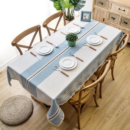 Plaid Decorative Linen Tablecloth With Tassel Waterproof Oilproof Thick Rectangular Wedding Dining Table Cover Tea Table Cloth