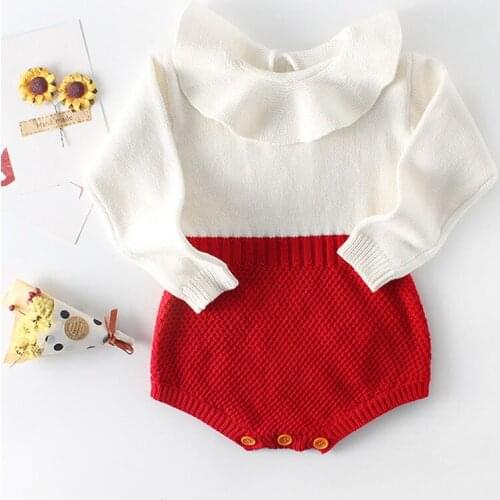 Newborn Girl Clothes Winter Autumn Newborn Kid Baby Boys Long Sleeve knitting Romper Doll collar Patchwork Jumpsuit Outfit