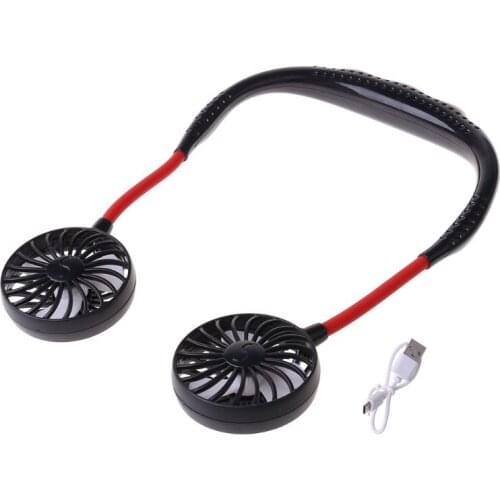 LX9B 2019 Summer Hands-free Lazy Neck Band Hanging USB Rechargeable Sports Dual Fan Mini Air Cooler Portable 3 Speeds Large