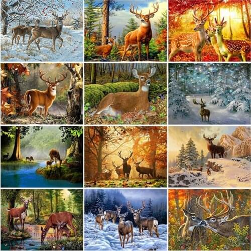 DIY 5D Diamond Painting Deer In The Forest Drinking Water Full Round Drill Animal Mosaic Embroidery Cross Stitch Kit Rhinestones