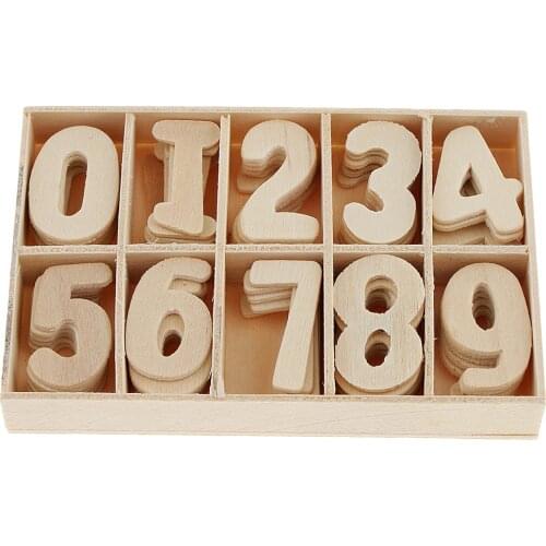 60 Piece Set Wooden Numbers - Wooden Craft Numbers with Storage Tray - Unpainted