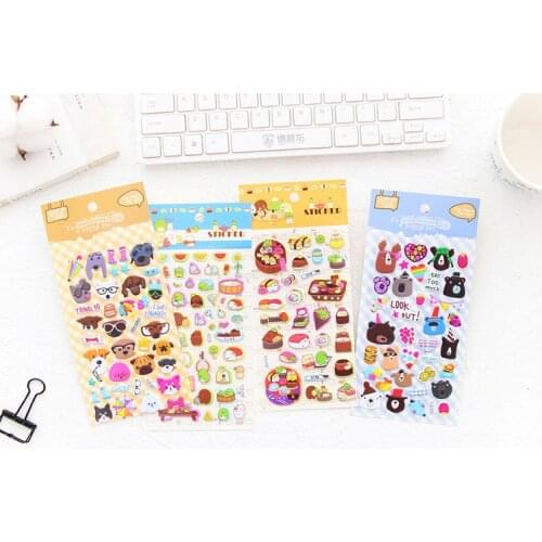 5pcs Cartoon 3D Bubble animals Stickers DIY Diary Scrapbook Notebook Album Cup Phone Decor Sticker Stationery School Supplies