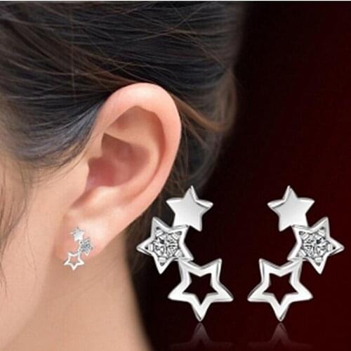 New Fashion Womens Crystal Stud Earrings Rhinestone Hollow Star Earrings Woman Wedding Jewelry Pendientes Mujer Christmas Gift