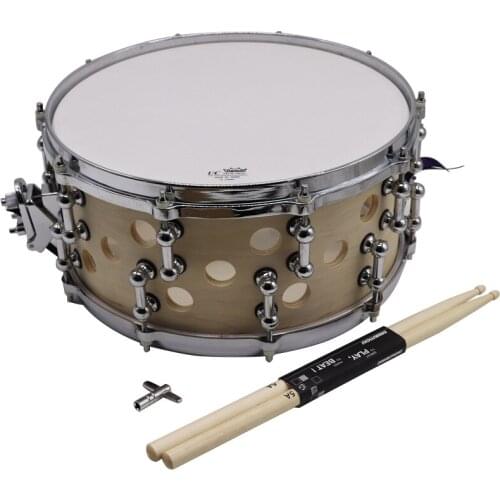 Body hole birch wood snare drum 14inch x 6.5inch deep with free 1 pair 5A maple drum stick and 1 piece drum screw spanner