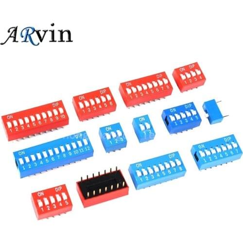10PCS Slide Type Switch Module 1 2 3 4 5 6 7 8 10 12PIN 2.54mm Position Way DIP Pitch Toggle Switch Blue/Red Snap Dial Switch