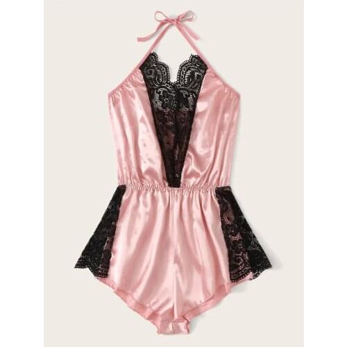 High Quality Sexy Lace Onesies Sleepwear Ultra thin Transparent Sleeveless Womens Pajamas EmbroideryComfortable Soft Underwear