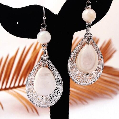 Factory direct sales of natural opal drop-shaped earrings boho popular European and American simple creative