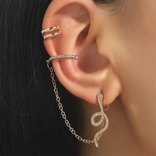 1PC Metal Punk Snake Moon U-shaped Ear Clip Earrings Gold Silver Color Long Tassel Chain Drop Earrings for Women Jewelry Gifts