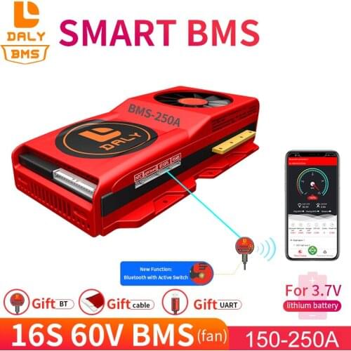 Smart BMS 16S 60V 150A 200A 250A Bluetooth 485 to USB device CAN NTC UART software Li-on Battery protection Board BMS With Fan