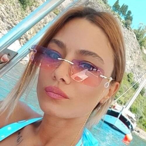 Rimless Rectangular Clear Lens Sunglasses Women Men 2021 Fashion Brand Designer UV400 Protection Small Shades zonnebril dames