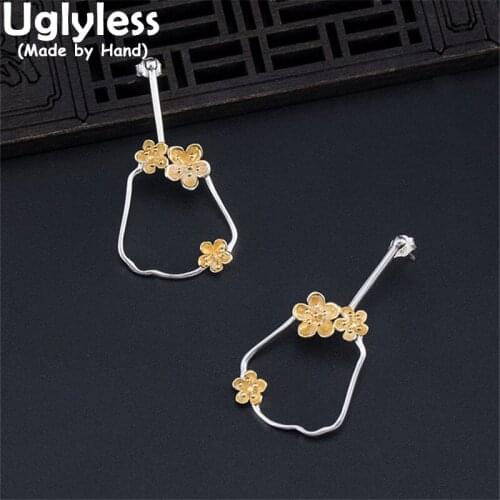 Uglyless Oriental Charming Grilles Flowers Earrings for Women 100% Real 925 Silver Tassels Earrings Bamboos Brincos Hollow Jewel