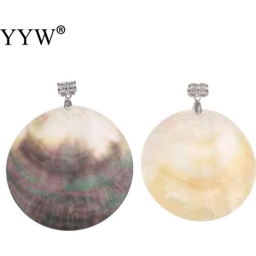 YYW Vintage Natural White Black Mother of Pearl Shell Pendants Flat Round Abalone Shell Pendants Charms Jewelry Making