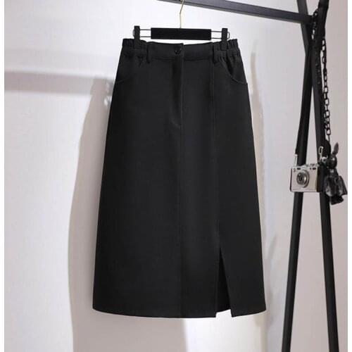 Plus size womens autumn winter new one-step skirt 6XL 7XL 8XL 9XL 10XL split woolen skirt a-line package hip skirt black gray