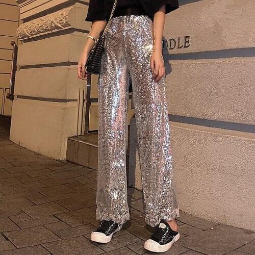 Women Shinning Sequins Leggings Bright Color Silver Color Sequins Legwear Street Fashion Girls street dance Trousers Pant