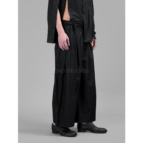 Lace-up plus size deconstructed cropped trousers original designer loose plus size black tassel silhouette