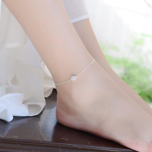 TJP Beautiful Clear Crystal Silver Women Anklets Jewelry Top Quality 925 Silver Bracelets For Girl Lady Wedding Party Bijou