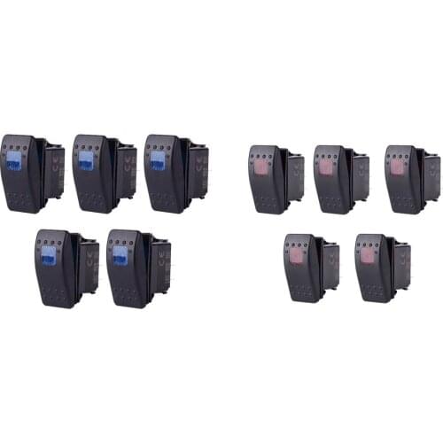 10Pcs Car Truck Boat 12V 20A / 10A 24V 3Pin Red & Blue Light SPST Switch