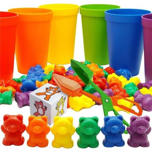 100pcs+ Rainbow Sensory Toys Counting Bears Matching Sorting Cups Baby Kids Games Learning Preschool Educational Montessori Toys