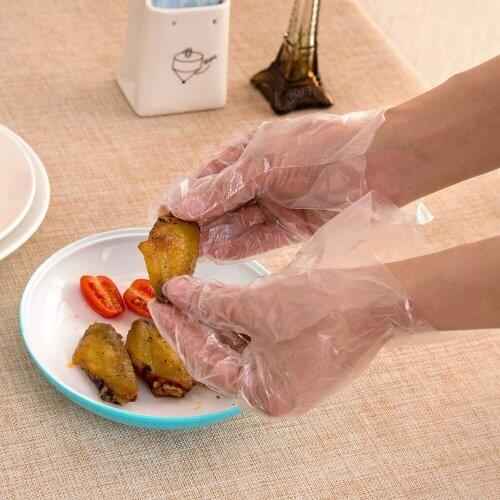 200pcs Household Disposable Plastic Transparent Gloves Extractive Boxed Kitchen Baking Health Thicken Food Film Gloves