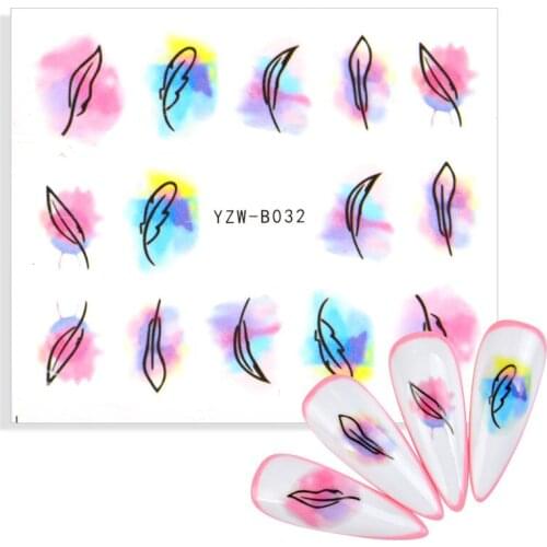 2021 NEW Desgins Chic Colorful Feathers Nail Water Stickers Spring Simple Flower Leaves Decals Slider DIY Nail Art Decoration