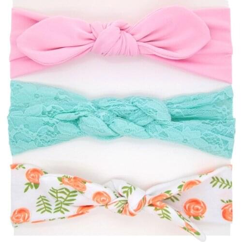 ON SALE 3PCS Bebe Headbands Photo Prop Gift Rabbit Ears Bows Head Wraps Elastic Knotted Lace Headband Accessories