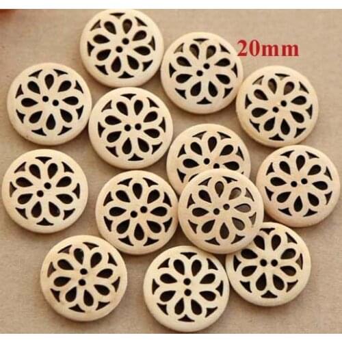 30pcs/lot Size:20mm Natural Color Hollow Out Buttons Flower Design Wooden Button for Sewing Wood Buttons for Garment(ss-3674)