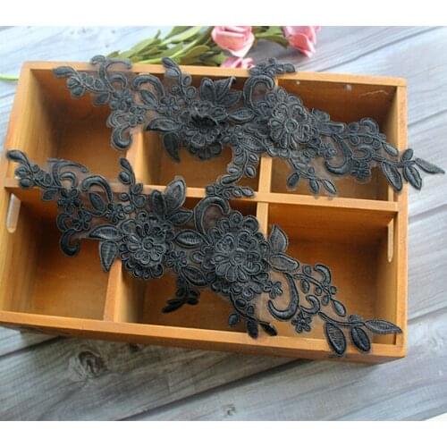 4pcs/lo) Sewing Organza Based Black 3D Alencon Floral Embroidered Lace Applique for Garment,Corded Lace Patch