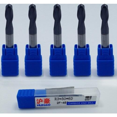 5pcs 6mm 2 Flutes Milling tools Milling cutter Ball nose End Mill CNC router bits hrc45 R3*12*D6*50
