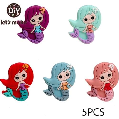 Lets make 5PC Cartoon Mermaid Silicone Beads BPA-Free Eco-Friendly chewing Care Teething Soothing Baby DIY Necklace Accessories
