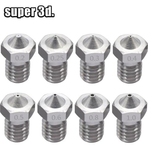 5pcs/lot 3D Printer parts V5/V6 Stainless steel Nozzle 0.4mm /0.3mm /0.5mm /for thread M6 Extruder Head 1.75MM/3.00MM filament