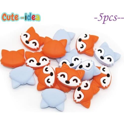 Cute-idea 5pcs Baby Animal Silicone Teethers Fox Beads Baby Teething Product DIY Baby Pacifier Chains Toy Accessories BPA Free