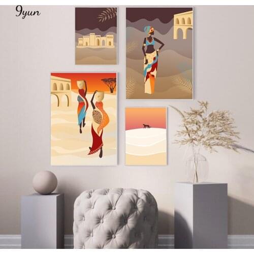 Abstract African Woman Poster Leopard Desert Wall Art Prints Canvas Painting Minimalistic Style Interior Living Room Decoration