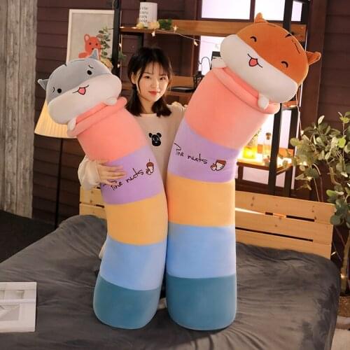 50-120cm Large Cute Cartoon Long Rainbow Hamster Plush Toys Stuffed Lovely Animals Dolls Pillow For Kids Girls Birthday Gifts