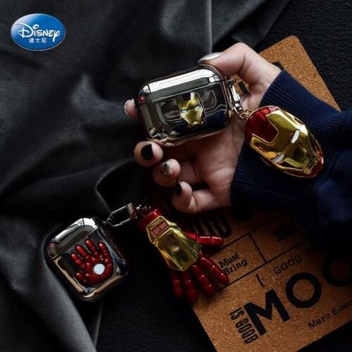 Marvel Iron Man Electroplating soft TPU Bluetooth Headset Airpods Case For Apple Airpods 1 2 for Airpods pro With gift pendant