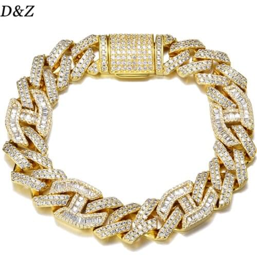 D&Z 14mm Heavy Miami Baguette Zircon Iced Out Cuban Link Necklace AAA CZ Prong Setting Necklaces Hip Hop Jewelry