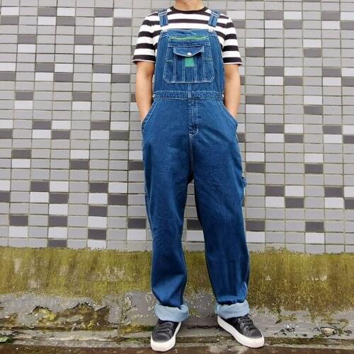 Mens Denim Overalls Mens Overalls Jumpsuit Large size strap Straight pants Blue jeans Suitable for Weighing 120kg