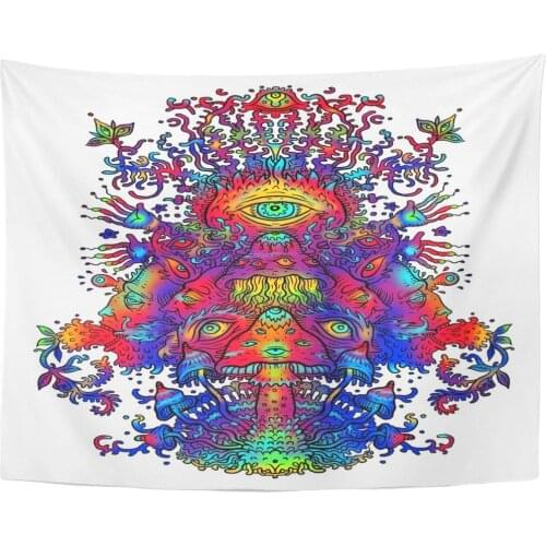 Blue Psychadelic Psychedelic Mushroom Dance Digital Abstract Acid Agaric Tapestry Home Decor Wall Hanging for Living Room