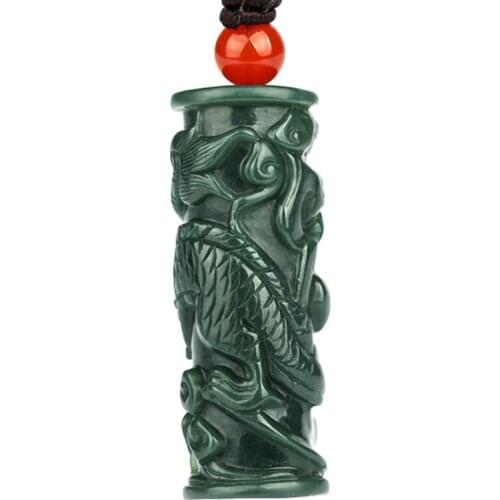 Natural Hetian Jade Dragon pillar Jade Pendant Jewelry Lucky Exorcise evil spirits Auspiciou Amulet Fine Jewelry Jade Pendant